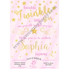 Twinkle Twinkle Little Star Birthday Invitation pink,(004) Twinkle Twinkle Little Star Birthday Invitation pink,(004)